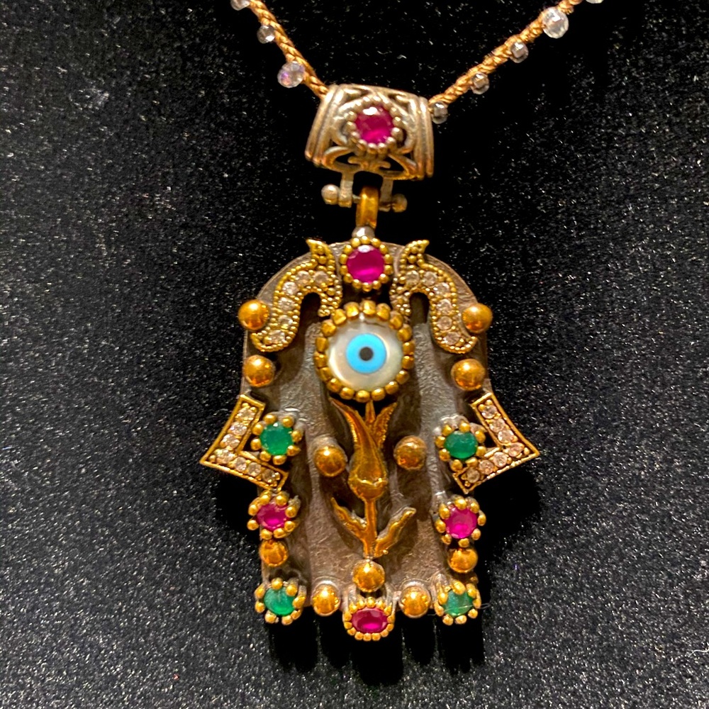 Hamsa necklace, 925 silver with genuine stones